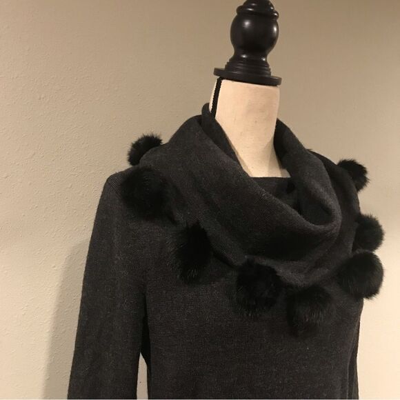 Cowl neck charcoal gray 100% wool Long sleeve sweater - Picture 4 of 11